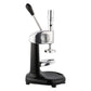 Compact coffee tamper press with stainless head, tall lever, and black base