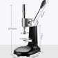 Coffee tamper press machine dimensions diagram with black base and stainless column