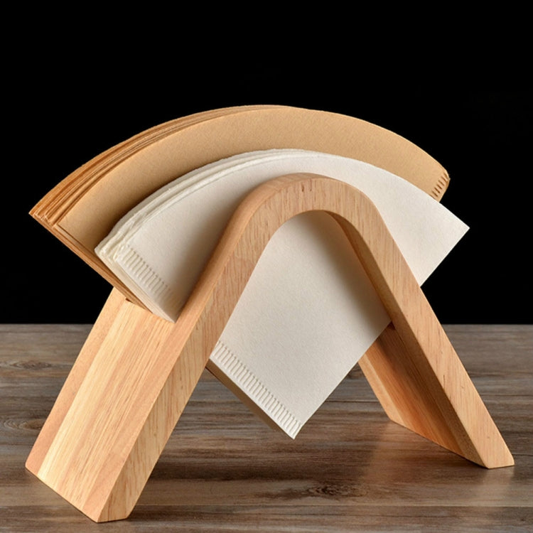 Wooden V-shaped coffee filter holder with white paper filters
