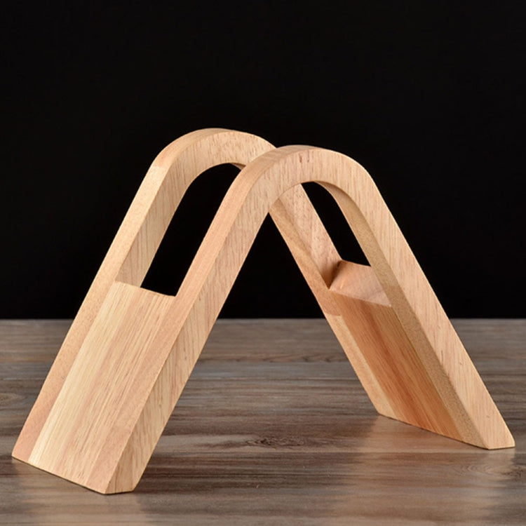Wooden V-shaped coffee filter holder, angled view of open frame