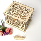 Wooden wedding card box with heart cutouts and top lid, “Mr & Mrs” front