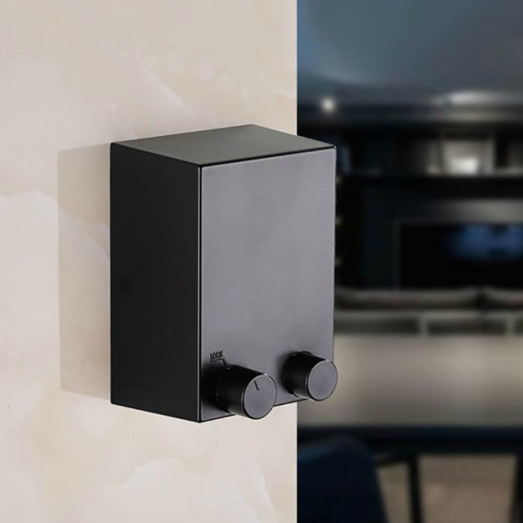 Retractable wall-mounted clothesline hanger, black wall unit with two circular knobs and wire
