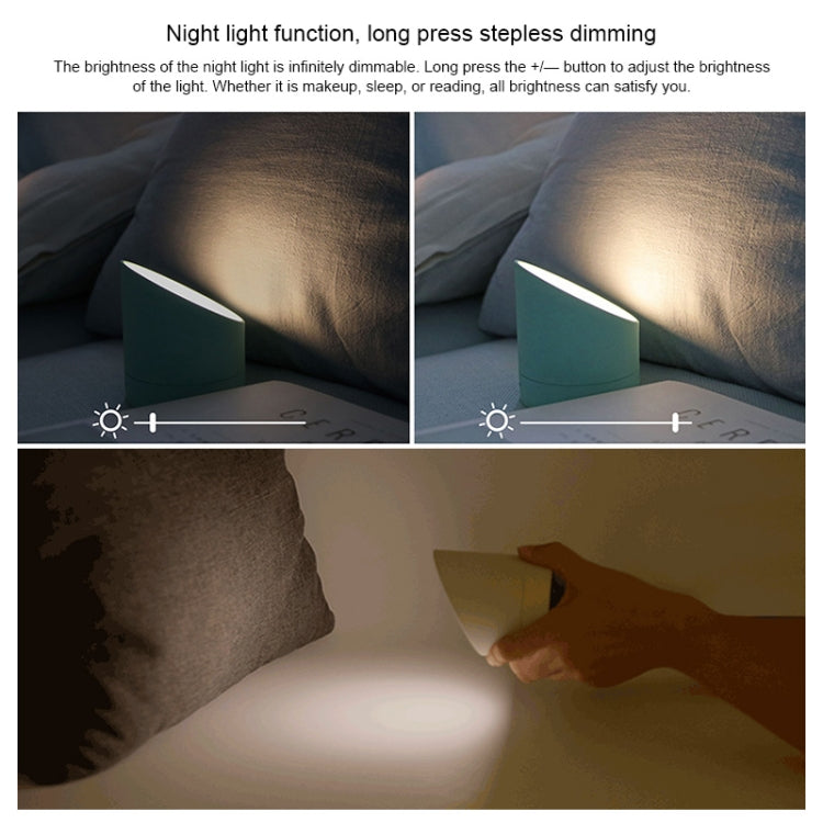 Alarm clock night light with adjustable brightness glow on a bedside surface.