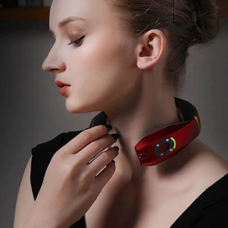 Red neck massager collar with side control panel for neck physiotherapy