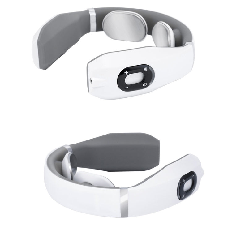 White neck massager collar with built-in control unit and dark side grip pads.