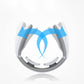 Gray neck massager collar with inner massage nodes shown by blue motion graphic.