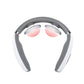 Gray and white neck massager collar with red heat-pattern massage zones inside.