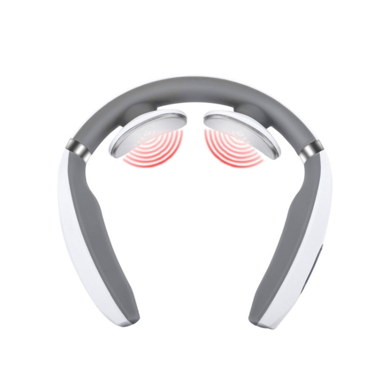 Gray and white neck massager collar with red heat-pattern massage zones inside.