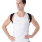 Back correction strap with shoulder straps, worn over a white tank top