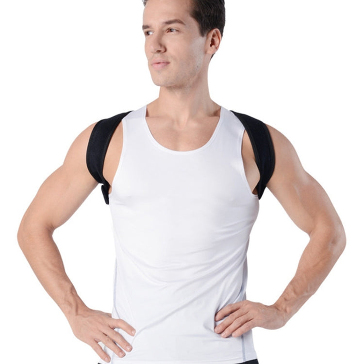 Back correction strap with shoulder straps, worn over a white tank top