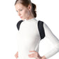 Black back correction strap with shoulder straps, worn over a white sweater