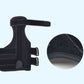 Black wrist brace with thumb cover and buckle straps, close-up of strap details