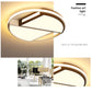 Ceiling lamp with circular ring and black-and-wood geometric light panels