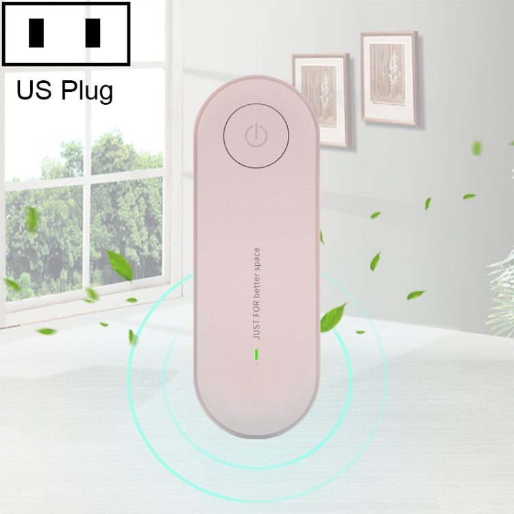 Mini anion air purifier, pink plug-in unit with power button on top