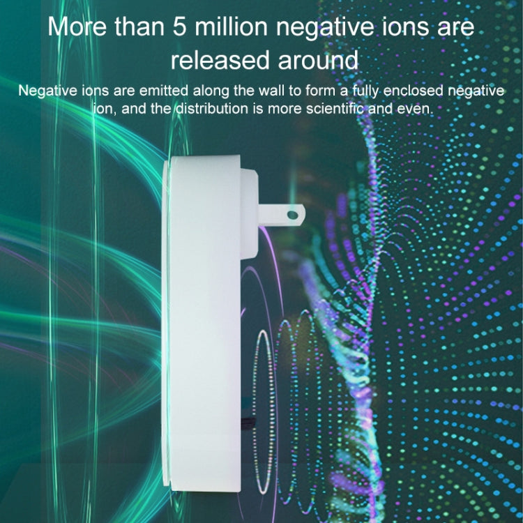 Mini anion air purifier, white wall plug-in device with ion wave visuals