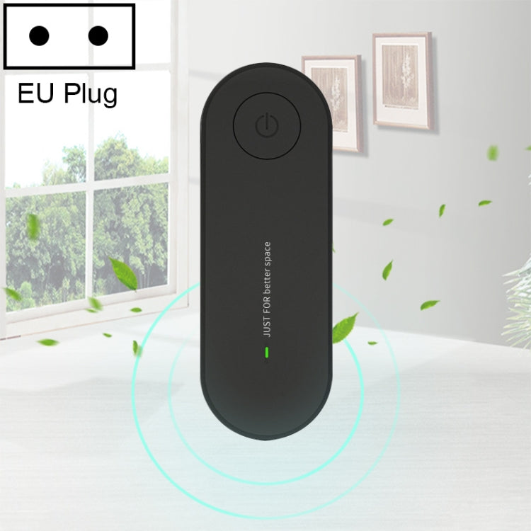 Black mini air purifier with on/off button, EU plug