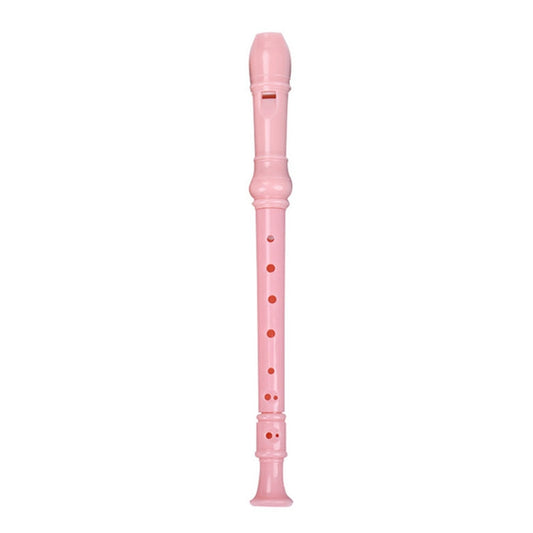 Pink plastic 8-hole student clarinet-style flute with swan-shaped top