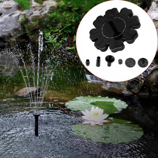 Solar floating petal fountain top, black flower center with nozzle holes, over pond