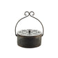 Black portable mosquito coil box with round vented lid and curved carrying handle