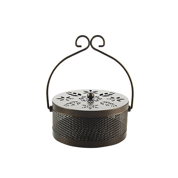 Black portable mosquito coil box with round vented lid and curved carrying handle