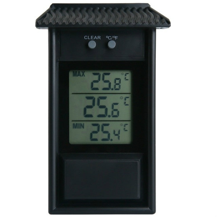 Outdoor garden refrigerator waterproof thermometer, black front with MAX/MIN digital display