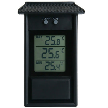 Outdoor garden refrigerator waterproof thermometer, black front with MAX/MIN digital display