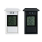 Outdoor garden refrigerator waterproof thermometer, white and black front views side by side