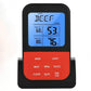 Close-up dual-probe digital food thermometer with blue LCD and red control panel