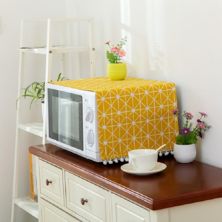 Microwave oven dustproof storage cover, yellow with white grid line pattern, 30x90cm