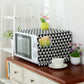 Cotton-linen microwave dust cover, black triangle pattern with pom fringe, 30x90cm