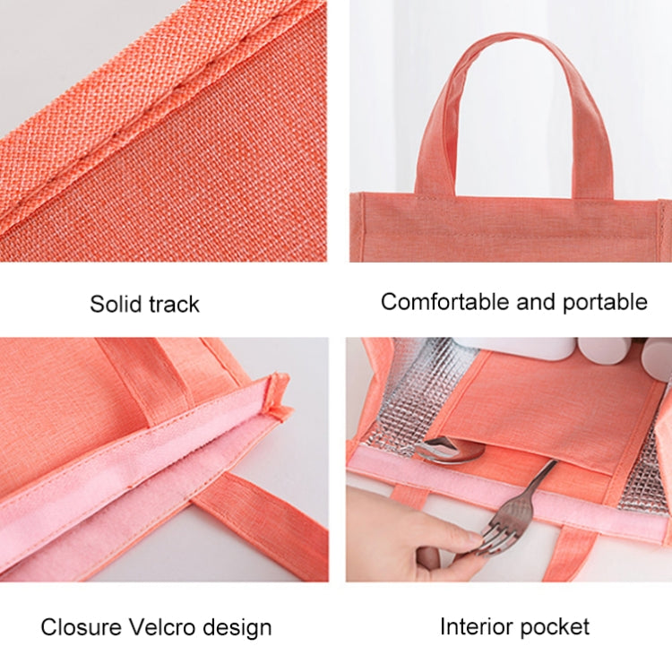 Orange insulated lunch bag with Velcro closure and interior pocket, portable tote.