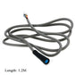 Gray charging cable with blue round connector and exposed wire end