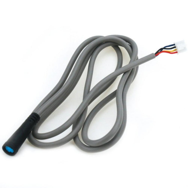 Gray charging cable with blue connector end and small multicolor wire plug