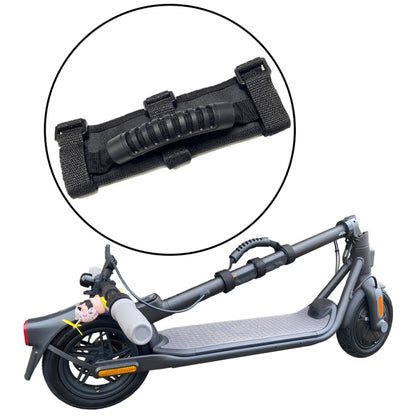 Black canvas scooter handle strap with adjustable hook-and-loop closures