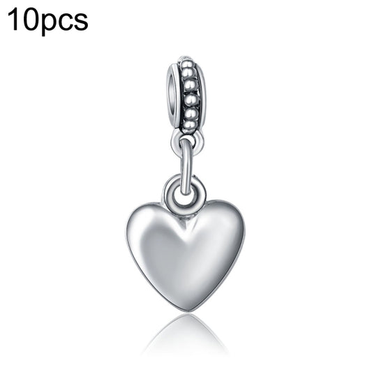 Silver heart big-hole charm pendant with ridged top and hanging loop