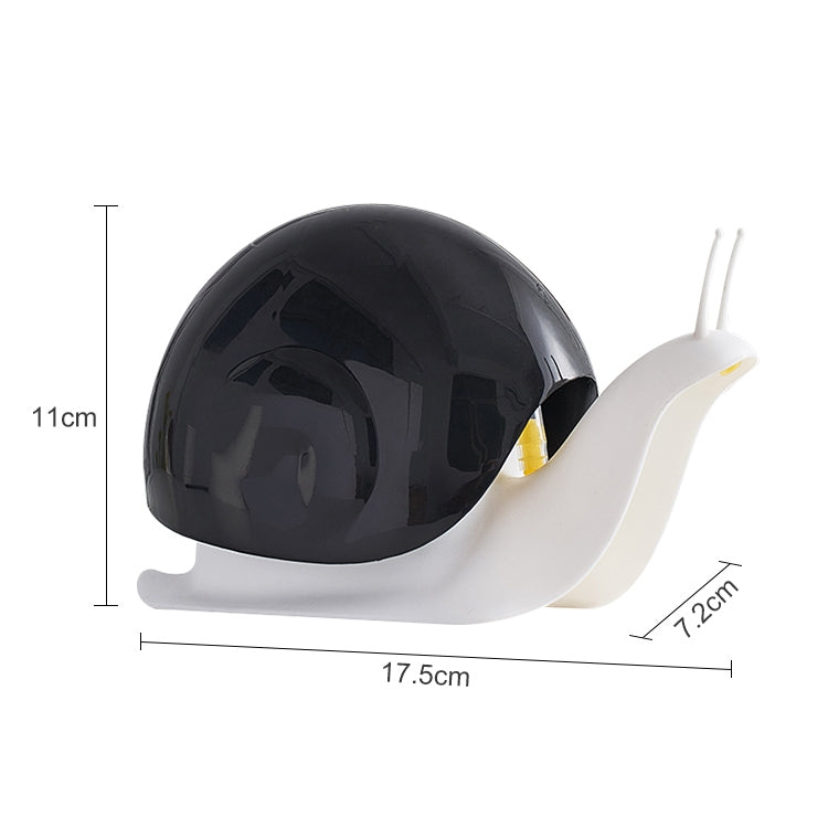 Snail-shaped hand sanitizer dispenser with black shell dome and white base, twin nozzles