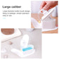 White snail-shaped dispenser with black-tipped nozzle; large opening with pump head