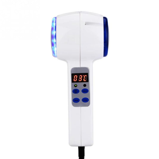 Hot-cold beauty hammer facial device with blue light ring and digital control display