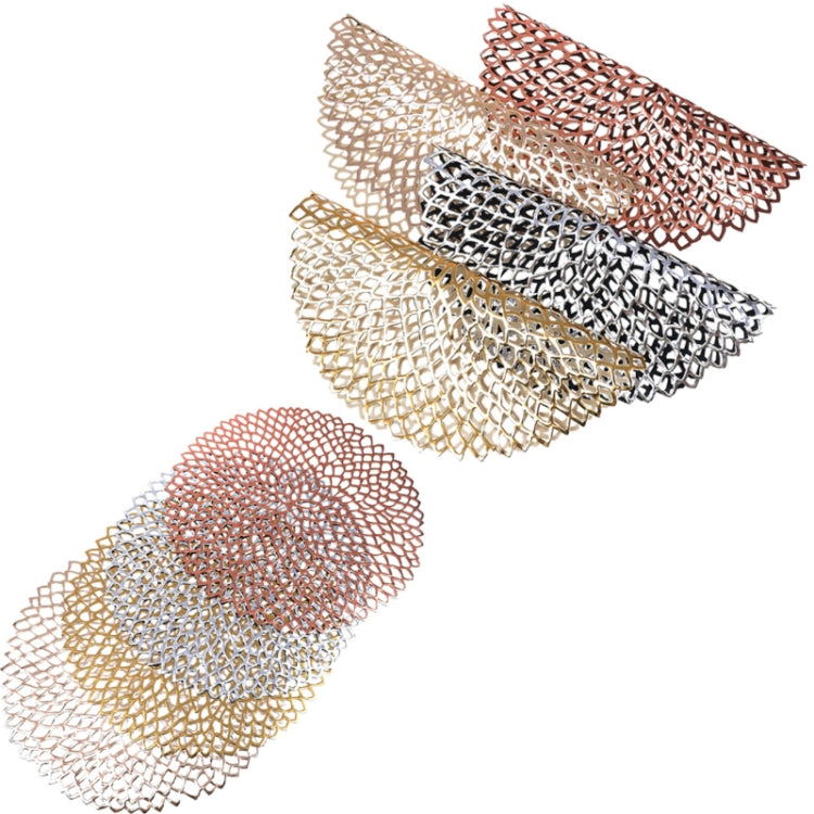 Set of metallic round PVC lace placemats in mixed gold, silver, black, rose