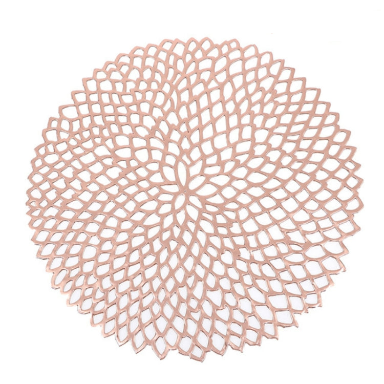 Rose-colored round PVC lace placemat with hollow floral lattice