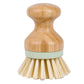 Wood dish scrubber brush with rounded handle, green band, cream bristles