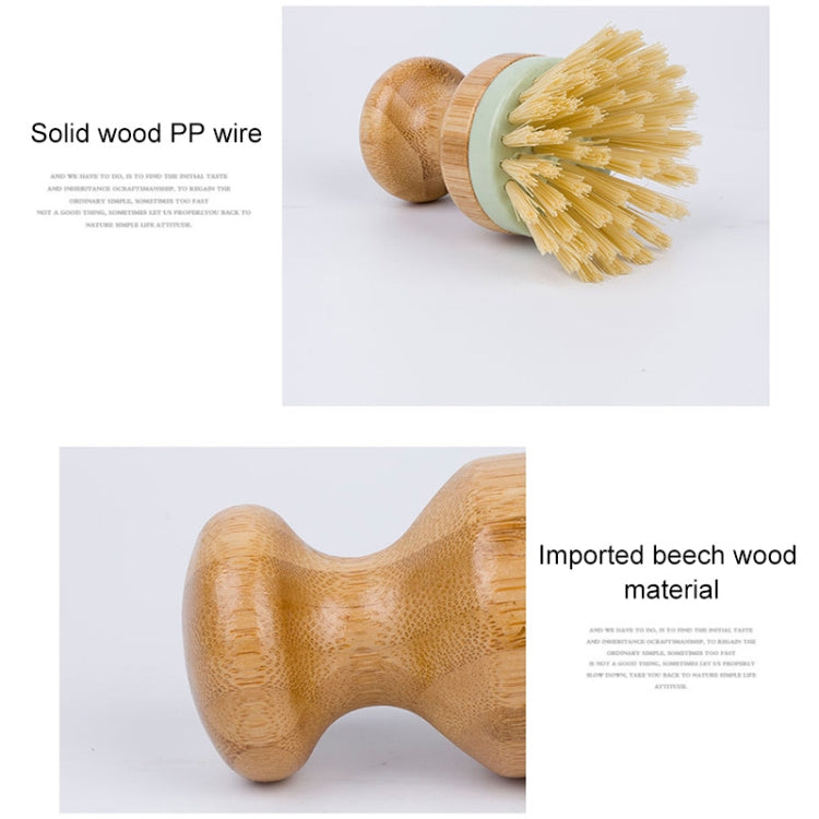 Wood dish scrubber brush with cream bristles and green band, beech handle