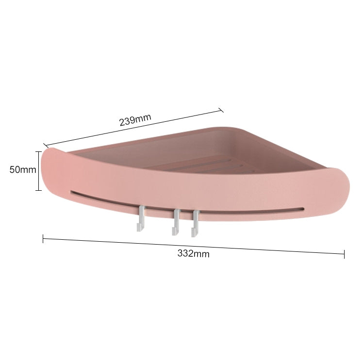 Red triangular wall shelf basket with three hooks and vented base, wall-mounted