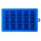 Dark blue 15-grid silicone ice tray with square ice cube molds and handle loop