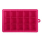 Rose red 15-grid silicone ice tray with square ice cube molds and handle loop