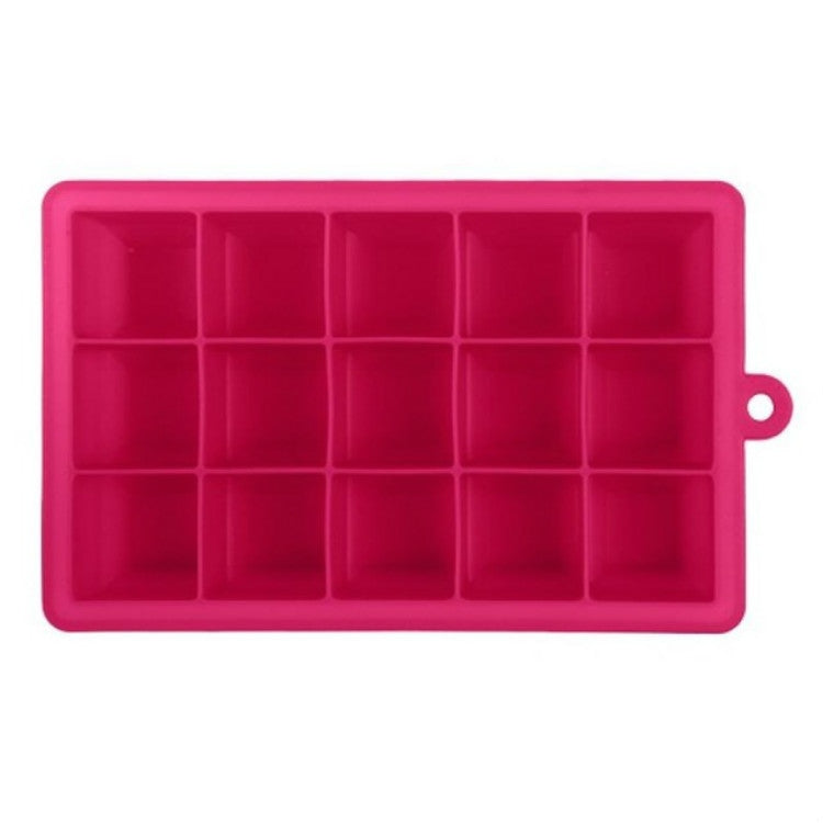 Rose red 15-grid silicone ice tray with square ice cube molds and handle loop