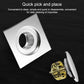 Foot-operated floor drain base with round opening and mounting hardware