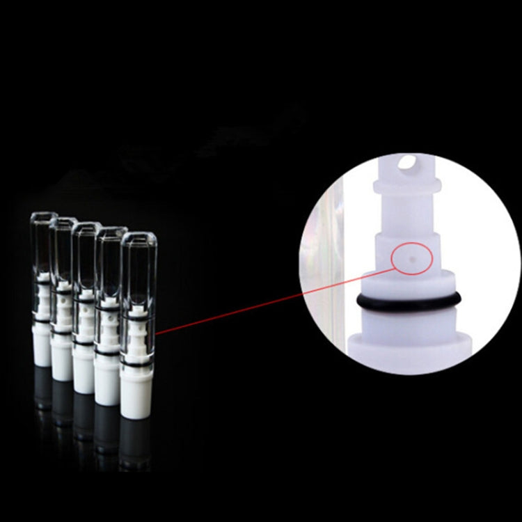 Transparent cigarette holders with close-up of removable filter insert and white chamber base