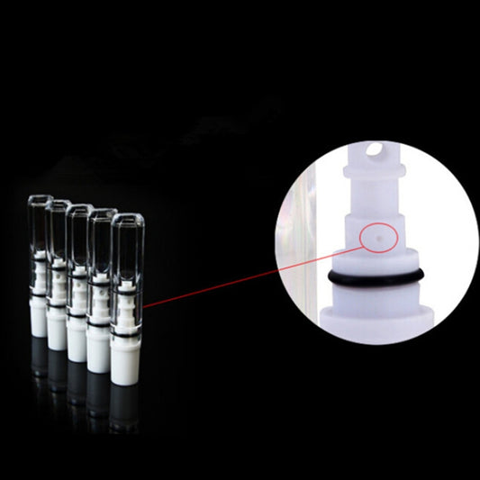 Transparent cigarette holders with close-up of removable filter insert and white chamber base