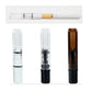 Cigarette holder set showing clear, black, and dark brown bodies with white bases